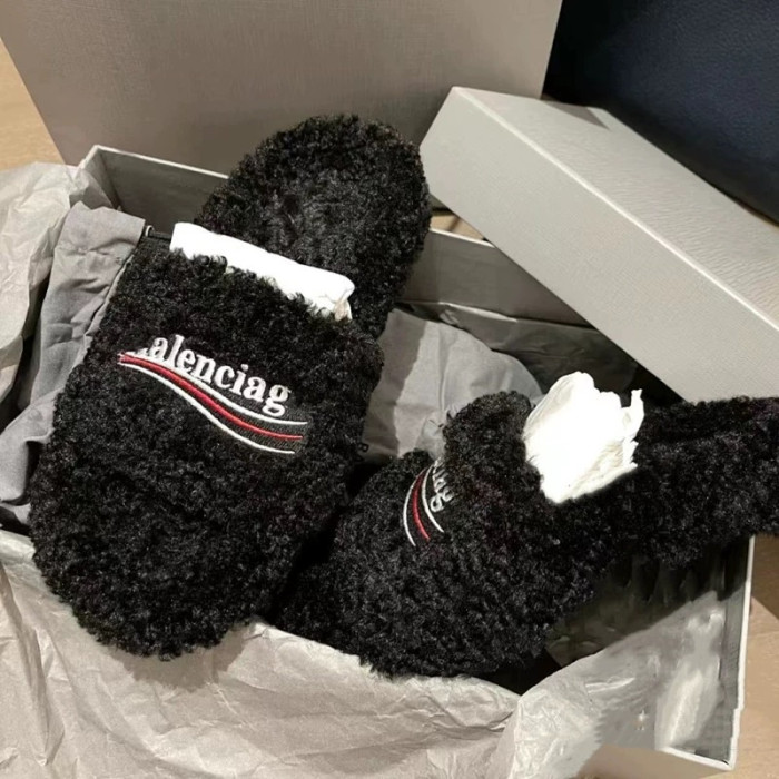 Ba*len*cia*ga furry slide sandal in black/white/red